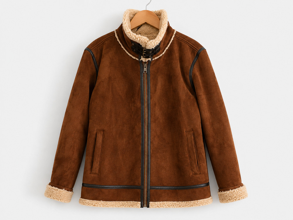Black rivet Women's brown Suede Jacket Faux Fur Lined Zip Coat size XXL